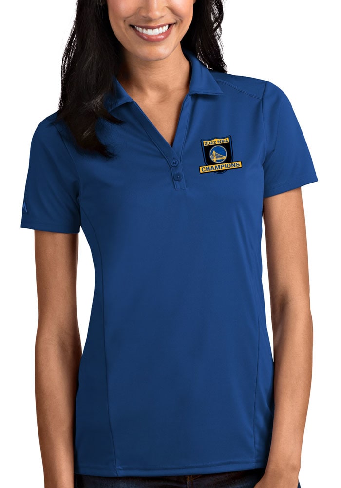 Antigua Golden State Warriors Womens Blue 2022 NBA Champions Tribute Short Sleeve Polo Shirt