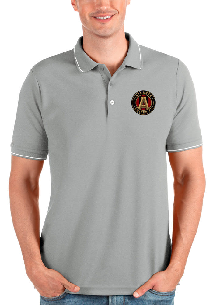 Antigua Atlanta United FC Mens Grey Affluent Short Sleeve Polo