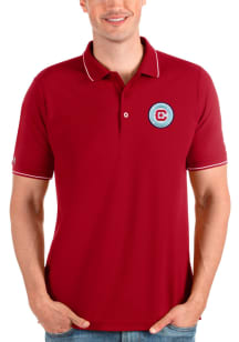 Antigua Chicago Fire Mens Red Solid Pique Short Sleeve Polo