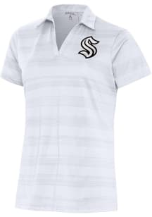 Antigua Seattle Kraken Womens White Metallic Logo Compass Short Sleeve Polo Shirt