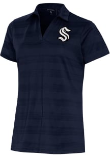 Antigua Seattle Kraken Womens Navy Blue Metallic Logo Compass Short Sleeve Polo Shirt