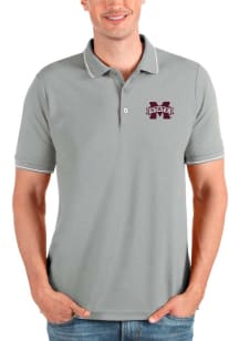 Antigua Mississippi State Bulldogs Mens Grey Affluent Short Sleeve Polo