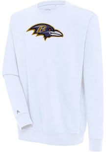 Antigua Baltimore Ravens Mens White Chenille Logo Victory Long Sleeve Crew Sweatshirt