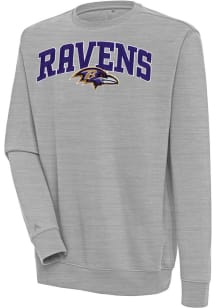 Antigua Baltimore Ravens Mens Grey Chenille Logo Victory Long Sleeve Crew Sweatshirt