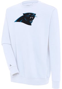 Antigua Carolina Panthers Mens White Chenille Logo Victory Long Sleeve Crew Sweatshirt