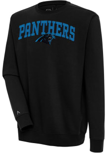 Antigua Carolina Panthers Mens Black Chenille Logo Victory Long Sleeve Crew Sweatshirt