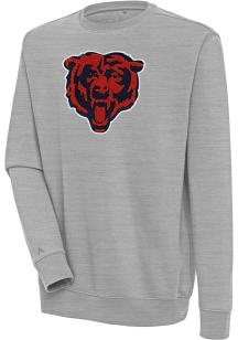 Antigua Chicago Bears Mens Grey Chenille Logo Victory Long Sleeve Crew Sweatshirt