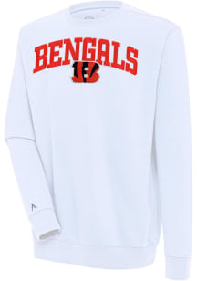 Antigua Cincinnati Bengals Mens White Chenille Logo Victory Long Sleeve Crew Sweatshirt