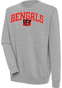 Antigua Cincinnati Bengals Mens Grey Chenille Logo Victory Long Sleeve Crew Sweatshirt