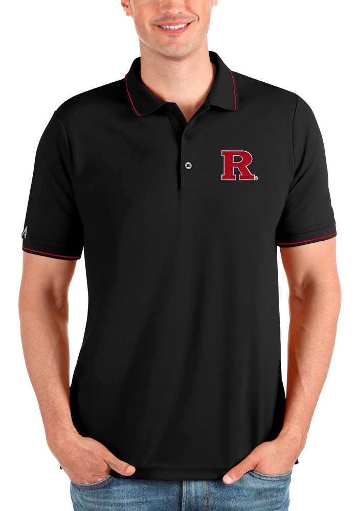 Antigua Rutgers Scarlet Knights Mens Black Affluent Short Sleeve Polo