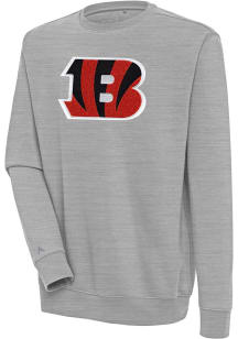 Antigua Cincinnati Bengals Mens Grey Chenille Logo Victory Long Sleeve Crew Sweatshirt