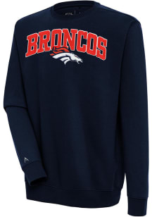 Antigua Denver Broncos Mens Navy Blue Chenille Logo Victory Long Sleeve Crew Sweatshirt