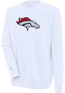 Antigua Denver Broncos Mens White Chenille Logo Victory Long Sleeve Crew Sweatshirt
