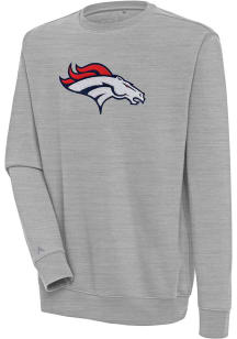 Antigua Denver Broncos Mens Grey Chenille Logo Victory Long Sleeve Crew Sweatshirt
