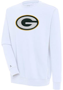 Antigua Green Bay Packers Mens White Chenille Logo Victory Long Sleeve Crew Sweatshirt