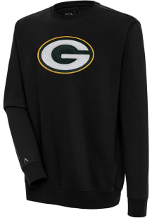 Antigua Green Bay Packers Mens Black Chenille Logo Victory Long Sleeve Crew Sweatshirt