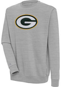 Antigua Green Bay Packers Mens Grey Chenille Logo Victory Long Sleeve Crew Sweatshirt