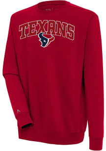 Antigua Houston Texans Mens Red Chenille Logo Victory Long Sleeve Crew Sweatshirt