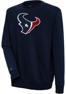Antigua Houston Texans Mens Navy Blue Chenille Logo Victory Long Sleeve Crew Sweatshirt