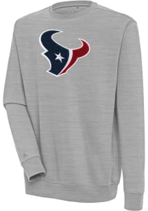 Antigua Houston Texans Mens Grey Chenille Logo Victory Long Sleeve Crew Sweatshirt