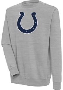 Antigua Indianapolis Colts Mens Grey Chenille Logo Victory Long Sleeve Crew Sweatshirt
