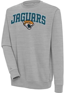 Antigua Jacksonville Jaguars Mens Grey Chenille Logo Victory Long Sleeve Crew Sweatshirt
