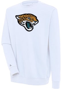 Antigua Jacksonville Jaguars Mens White Chenille Logo Victory Long Sleeve Crew Sweatshirt