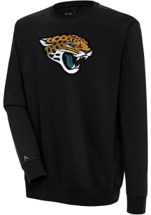 Antigua Jacksonville Jaguars Mens Black Chenille Logo Victory Long Sleeve Crew Sweatshirt