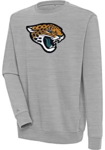 Antigua Jacksonville Jaguars Mens Grey Chenille Logo Victory Long Sleeve Crew Sweatshirt