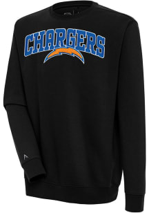 Antigua Los Angeles Chargers Mens Black Chenille Logo Victory Long Sleeve Crew Sweatshirt