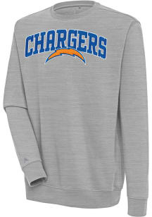 Antigua Los Angeles Chargers Mens Grey Chenille Logo Victory Long Sleeve Crew Sweatshirt