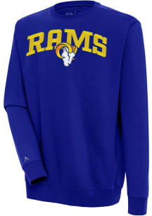 Antigua Los Angeles Rams Mens Blue Chenille Logo Victory Long Sleeve Crew Sweatshirt