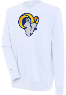 Antigua Los Angeles Rams Mens White Chenille Logo Victory Long Sleeve Crew Sweatshirt