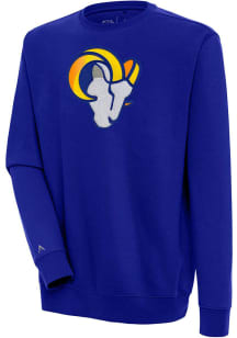 Antigua Los Angeles Rams Mens Blue Chenille Logo Victory Long Sleeve Crew Sweatshirt