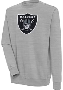 Antigua Las Vegas Raiders Mens Grey Chenille Logo Victory Long Sleeve Crew Sweatshirt