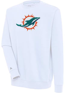 Antigua Miami Dolphins Mens White Chenille Logo Victory Long Sleeve Crew Sweatshirt