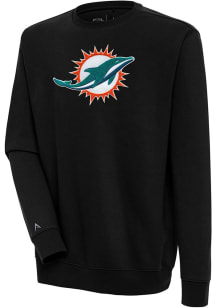 Antigua Miami Dolphins Mens Black Chenille Logo Victory Long Sleeve Crew Sweatshirt