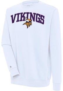 Antigua Minnesota Vikings Mens White Chenille Logo Victory Long Sleeve Crew Sweatshirt