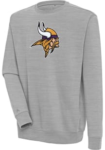 Antigua Minnesota Vikings Mens Grey Chenille Logo Victory Long Sleeve Crew Sweatshirt