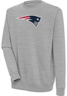 Antigua New England Patriots Mens Grey Chenille Logo Victory Long Sleeve Crew Sweatshirt