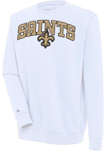 Antigua New Orleans Saints Mens White Chenille Logo Victory Long Sleeve Crew Sweatshirt