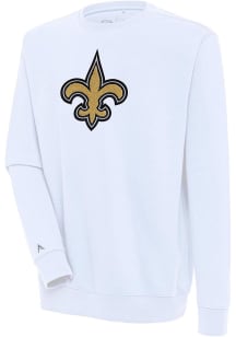 Antigua New Orleans Saints Mens White Chenille Logo Victory Long Sleeve Crew Sweatshirt