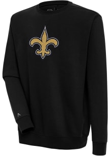 Antigua New Orleans Saints Mens Black Chenille Logo Victory Long Sleeve Crew Sweatshirt