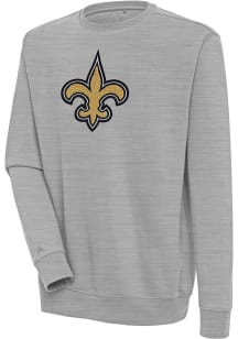 Antigua New Orleans Saints Mens Grey Chenille Logo Victory Long Sleeve Crew Sweatshirt