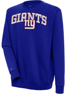 Antigua New York Giants Mens Blue Chenille Logo Victory Long Sleeve Crew Sweatshirt