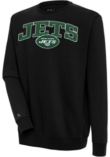 Antigua New York Jets Mens Black Chenille Logo Victory Long Sleeve Crew Sweatshirt