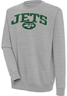 Antigua New York Jets Mens Grey Chenille Logo Victory Long Sleeve Crew Sweatshirt