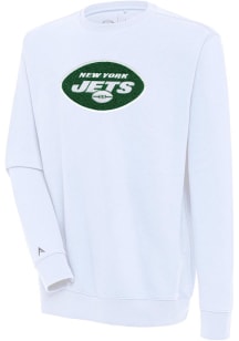 Antigua New York Jets Mens White Chenille Logo Victory Long Sleeve Crew Sweatshirt