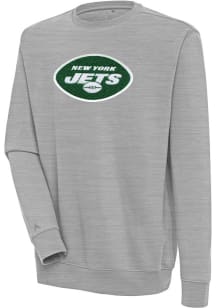 Antigua New York Jets Mens Grey Chenille Logo Victory Long Sleeve Crew Sweatshirt