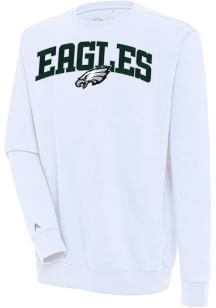 Antigua Philadelphia Eagles Mens White Chenille Logo Victory Long Sleeve Crew Sweatshirt